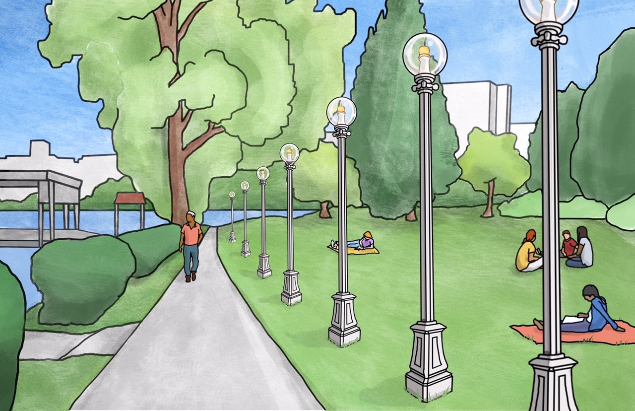 Artist rendering with the Montlake Cut & UW in the distance
