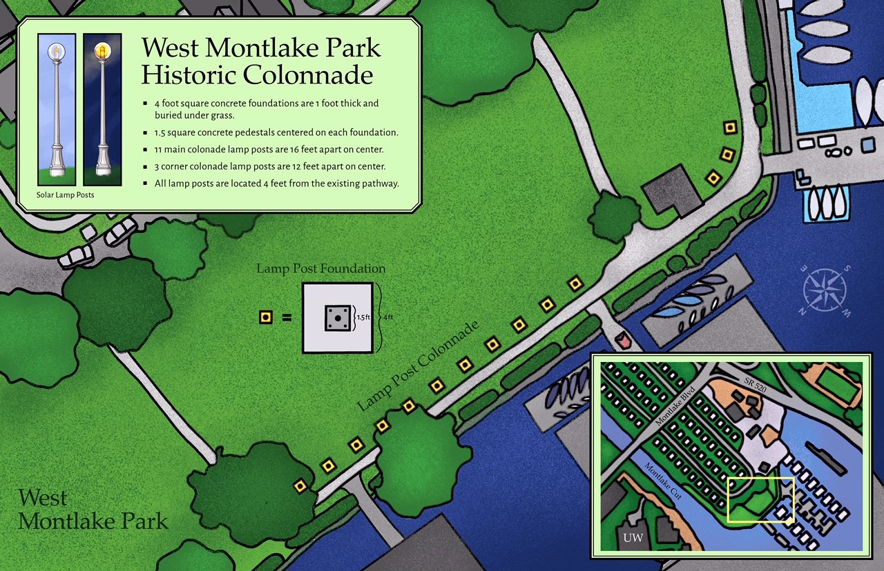 Site map of the colonnade in West Montlake Park